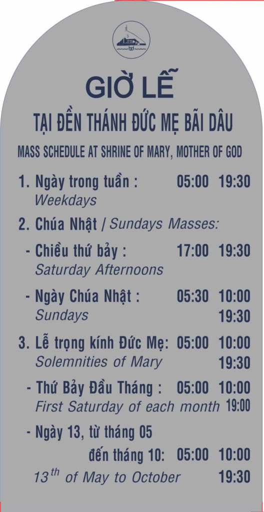 GIỜ LỄ NHÀ THỜ BÃI DÂU